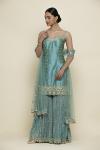 Aqua Blue Silk Garara Suit