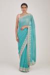 Turquoise Sequin Embellished Saree