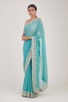 Turquoise Sequin Embellished Saree