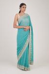 Turquoise Sequin Embellished Saree