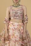 Peach Floral Print Organza Lehenga