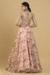 Peach Floral Print Organza Lehenga