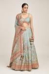 Blue Floral Design Silk Lehenga