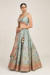 Blue Floral Design Silk Lehenga