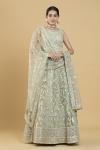 Mint Green Embroidered Raw Silk Lehenga