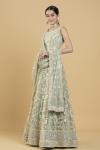 Mint Green Embroidered Raw Silk Lehenga