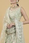 Mint Green Embroidered Raw Silk Lehenga