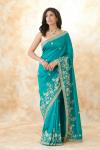 Pine Green Embroidered Silk Saree