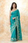 Pine Green Embroidered Silk Saree