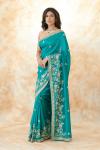 Pine Green Embroidered Silk Saree