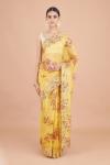 Honey Yellow Floral Printed Organza Saree