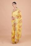 Honey Yellow Floral Printed Organza Saree