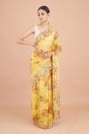 Honey Yellow Floral Printed Organza Saree