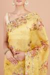 Honey Yellow Floral Printed Organza Saree