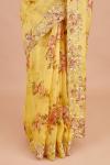 Honey Yellow Floral Printed Organza Saree