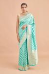 Leaf Motif Tiffany Blue Silk Saree