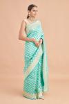 Leaf Motif Tiffany Blue Silk Saree