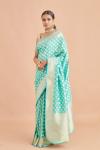 Leaf Motif Tiffany Blue Silk Saree