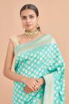 Leaf Motif Tiffany Blue Silk Saree