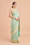 Mint Blue Floral Gold Weave Banarasi Saree