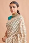 Chevron and Floral Weave Silk Saree