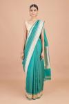 Striped Teal Blue Silk Organza Saree