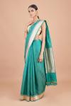 Striped Teal Blue Silk Organza Saree