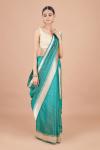 Striped Teal Blue Silk Organza Saree