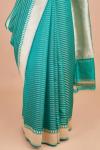 Striped Teal Blue Silk Organza Saree