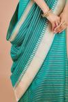 Striped Teal Blue Silk Organza Saree