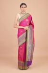 Magenta Floral Linen Saree