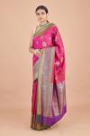 Magenta Floral Linen Saree