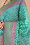 Green Floral and Geometric Zari Weave Saree