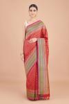 Red Floral Multicolour Stripe Border Saree