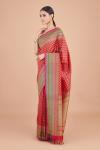 Red Floral Multicolour Stripe Border Saree