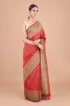 Red Floral Multicolour Stripe Border Saree