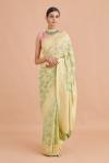 Green Bird Motif Brocade Saree