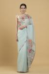 Powder Blue Floral Embroidered Saree