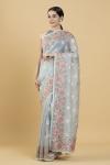 Rose and Paisley Motif Blue Organza Chikankari Saree