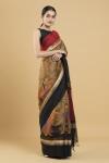 Black Digital Printed Tussar Saree