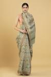 Light Olive Floral Print Tussar Saree