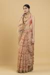 Peach Floral Printed Tussar Saree