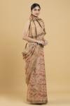 Peach Floral Printed Tussar Saree