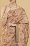 Peach Floral Printed Tussar Saree