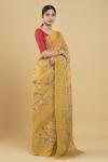 Turmeric Yellow Floral Print Tussar Saree