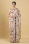 Blush Floral Print Organza Saree