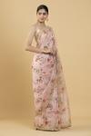 Flamingo Pink Embellished Floral Organza Saree