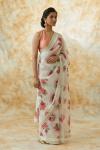 Ivory Organza Floral Print Saree