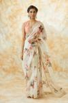 Cream Organza Floral Print Saree