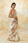 Cream Organza Floral Print Saree